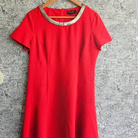 Luxe Red Fit and Flare Red Dress - Picture 2 of 5